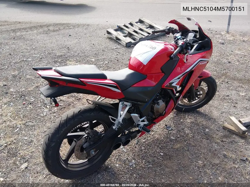 2021 Honda Cbr300 R VIN: MLHNC5104M5700151 Lot: 45164760