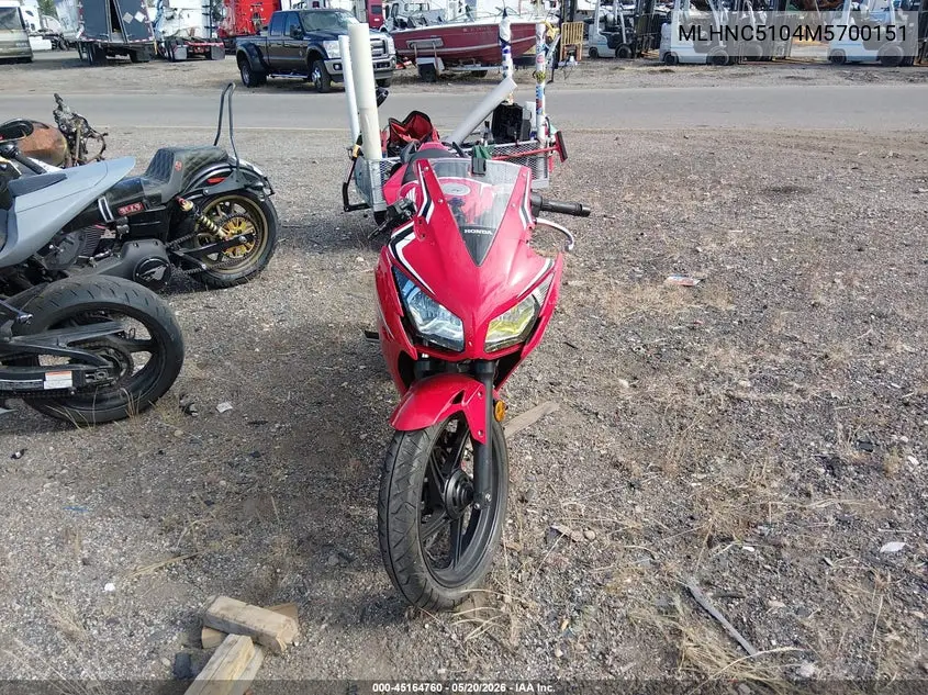 2021 Honda Cbr300 R VIN: MLHNC5104M5700151 Lot: 45164760