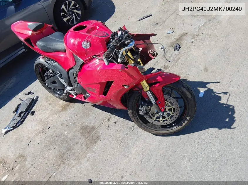 2021 Honda Cbr600 Rr VIN: JH2PC40J2MK700240 Lot: 45288472