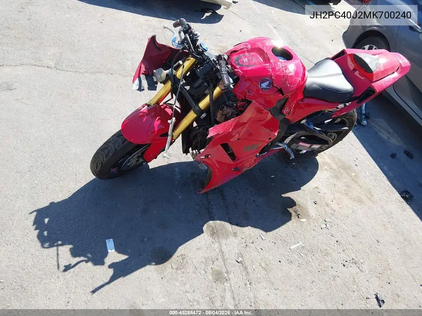 2021 Honda Cbr600 Rr VIN: JH2PC40J2MK700240 Lot: 45288472