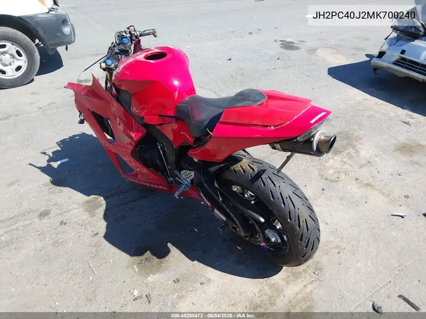 2021 Honda Cbr600 Rr VIN: JH2PC40J2MK700240 Lot: 45288472