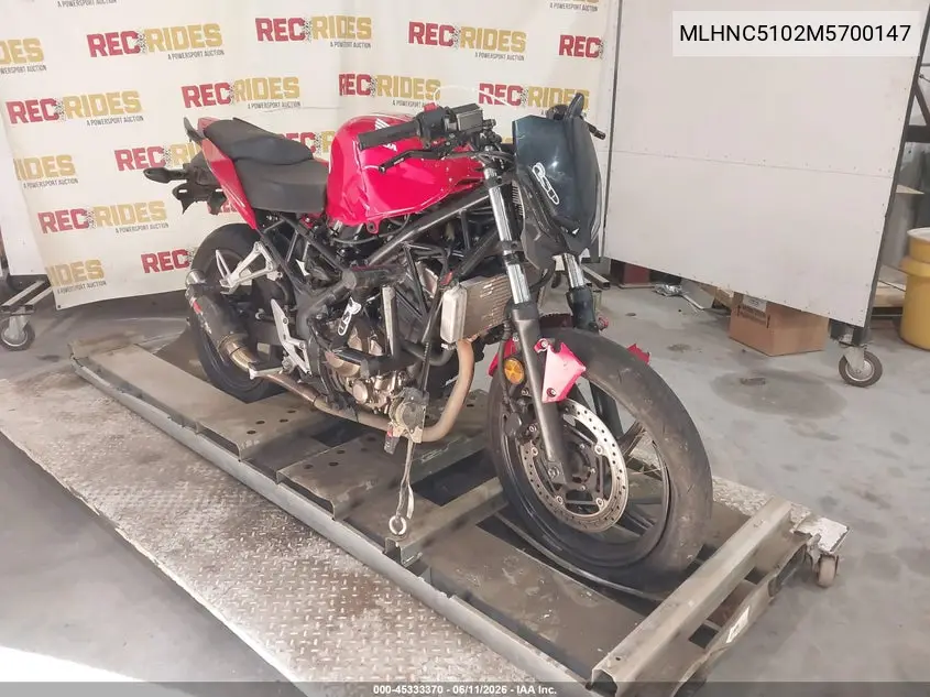2021 Honda Cbr300 R VIN: MLHNC5102M5700147 Lot: 45333370