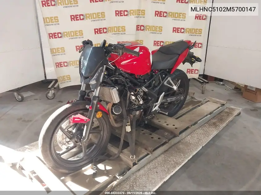 2021 Honda Cbr300 R VIN: MLHNC5102M5700147 Lot: 45333370