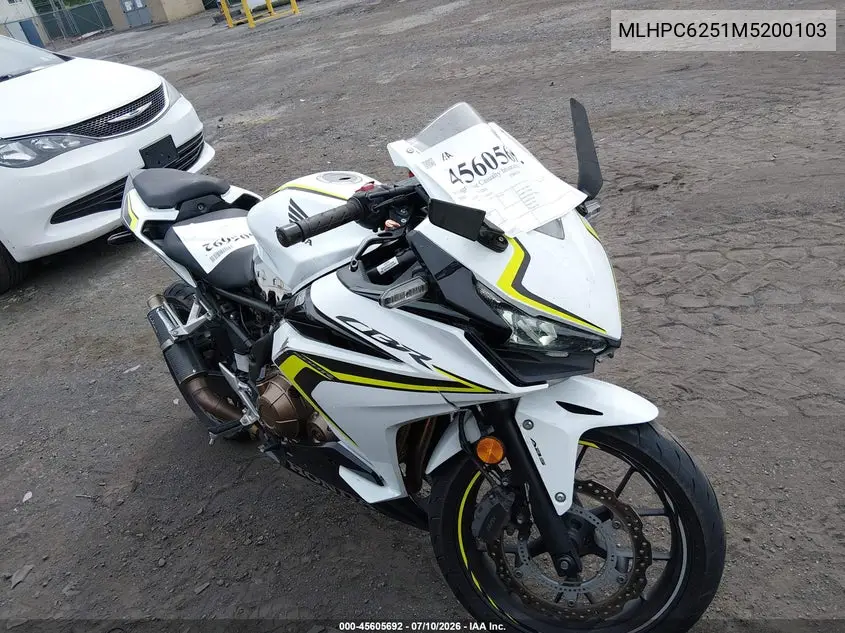 2021 Honda Cbr500 Ra VIN: MLHPC6251M5200103 Lot: 45605692