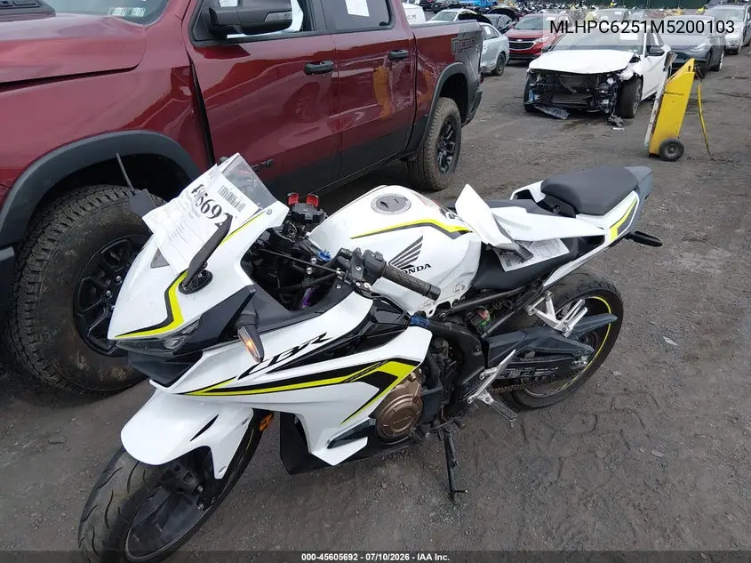 2021 Honda Cbr500 Ra VIN: MLHPC6251M5200103 Lot: 45605692