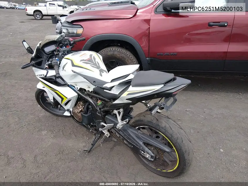 2021 Honda Cbr500 Ra VIN: MLHPC6251M5200103 Lot: 45605692