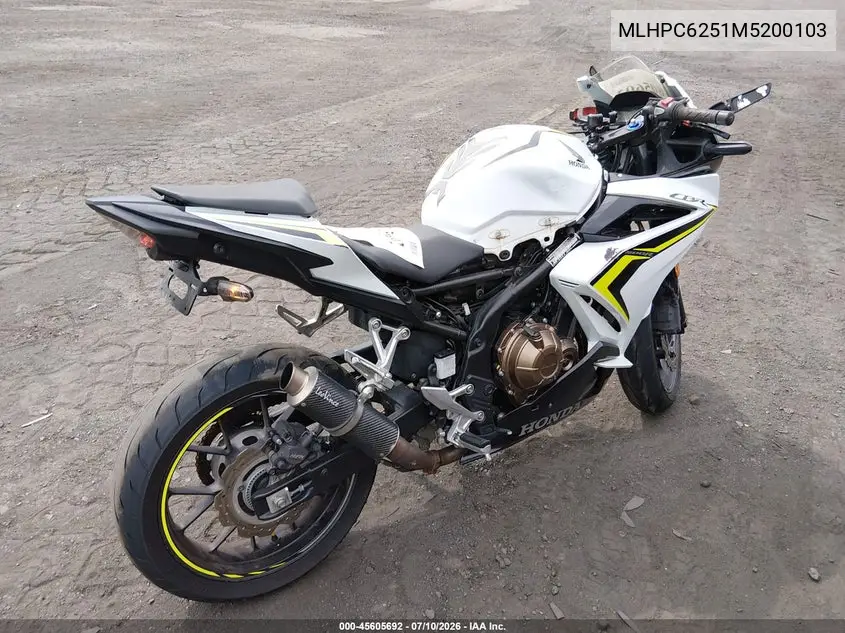 2021 Honda Cbr500 Ra VIN: MLHPC6251M5200103 Lot: 45605692
