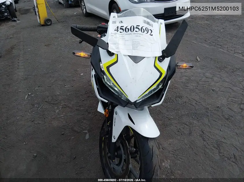 2021 Honda Cbr500 Ra VIN: MLHPC6251M5200103 Lot: 45605692