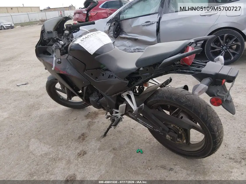 2021 Honda Cbr300 R VIN: MLHNC5109M5700727 Lot: 45651530