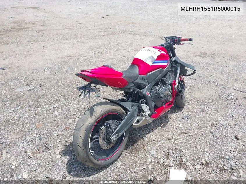 2024 Honda Cbr650 R VIN: MLHRH1551R5000015 Lot: 45385931