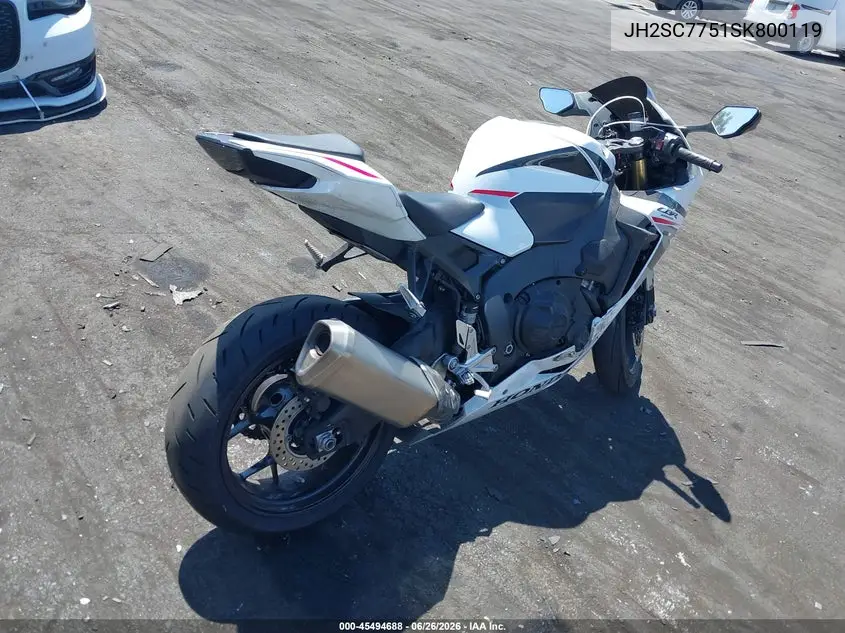 2025 Honda Cbr1000 Ra VIN: JH2SC7751SK800119 Lot: 45494688