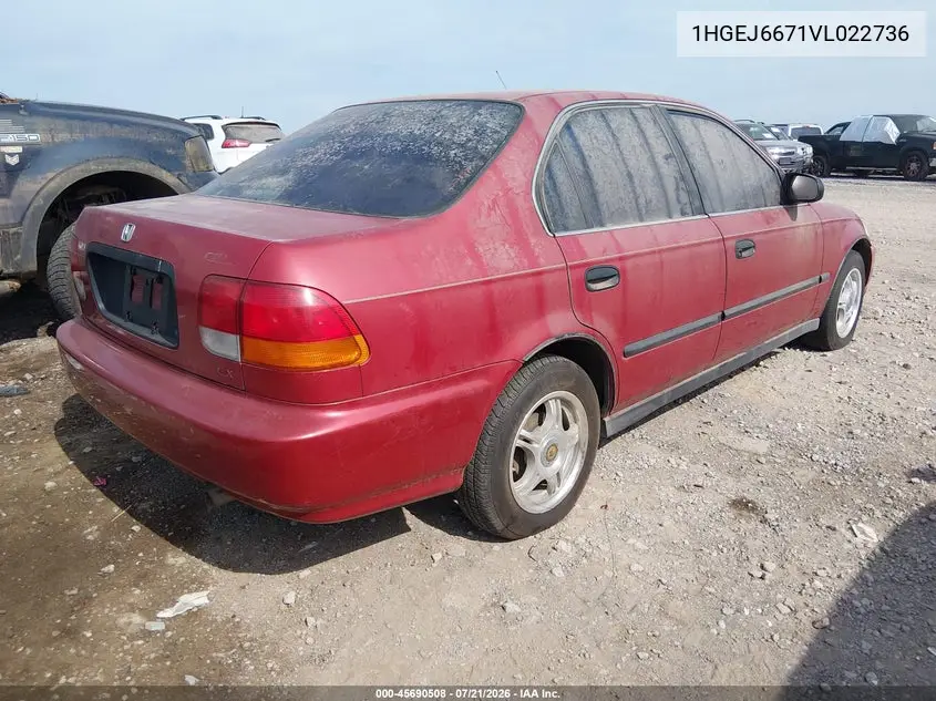 1997 Honda Civic Lx VIN: 1HGEJ6671VL022736 Lot: 45690508