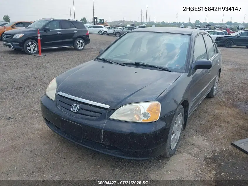 2002 Honda Civic Lx VIN: 2HGES16842H934147 Lot: 30094427
