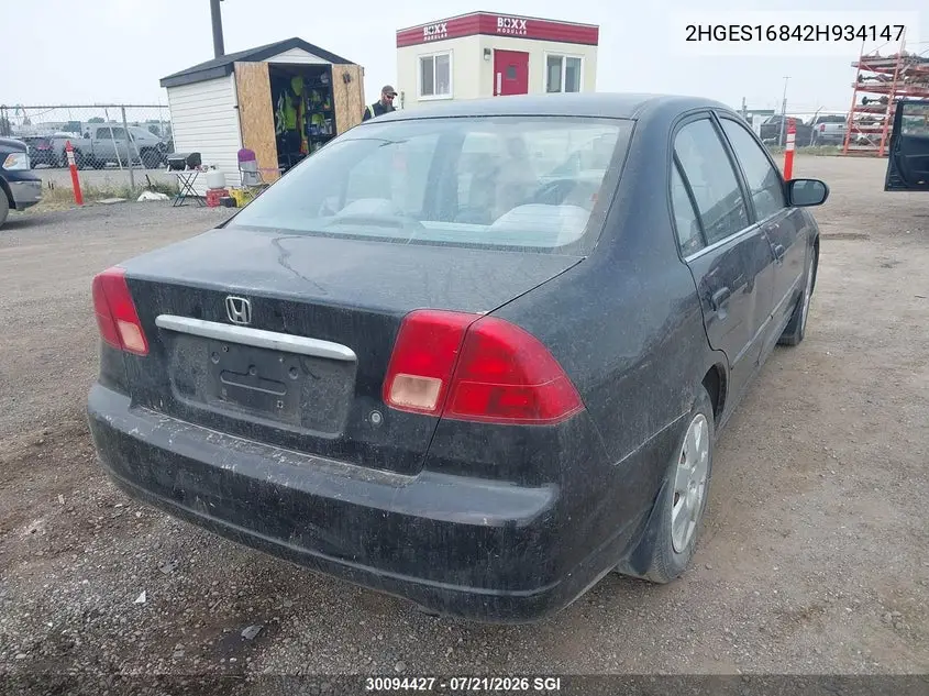 2002 Honda Civic Lx VIN: 2HGES16842H934147 Lot: 30094427