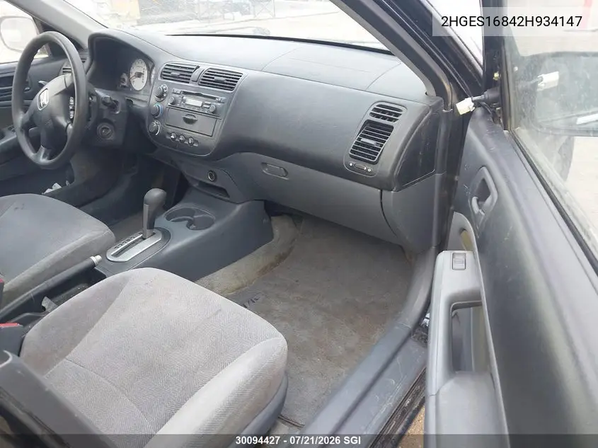 2002 Honda Civic Lx VIN: 2HGES16842H934147 Lot: 30094427