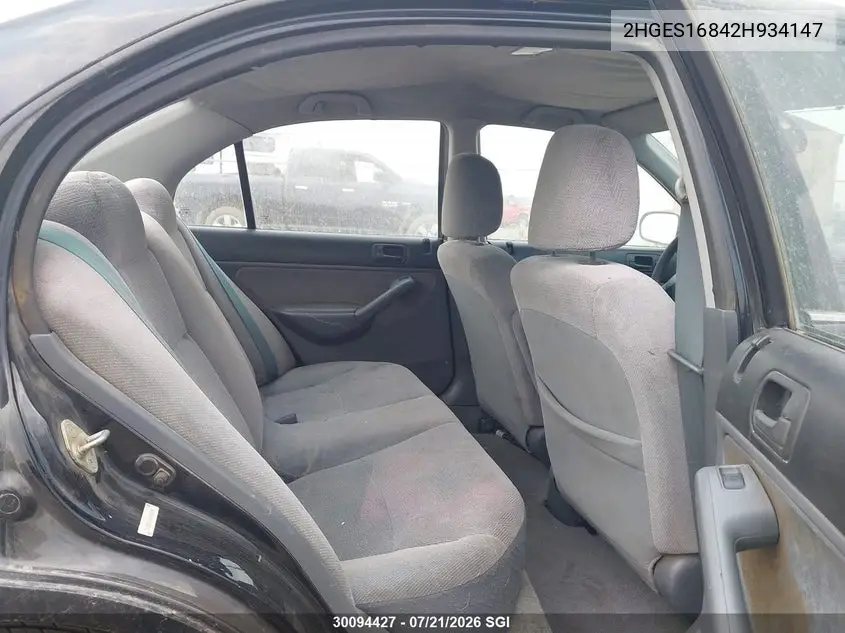 2002 Honda Civic Lx VIN: 2HGES16842H934147 Lot: 30094427