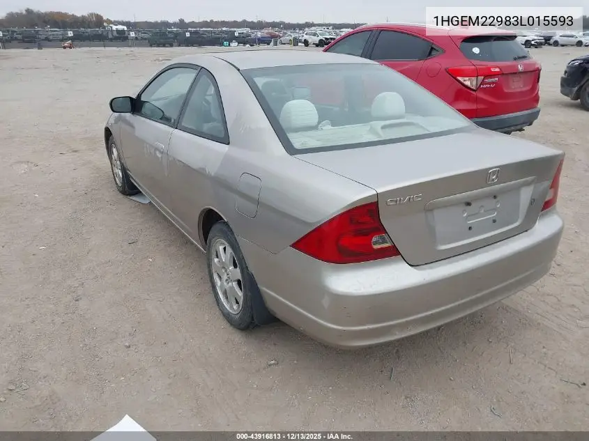 1HGEM22983L015593 2003 Honda Civic Ex