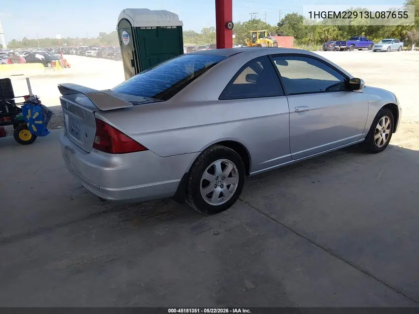 2003 Honda Civic Ex VIN: 1HGEM22913L087655 Lot: 45181351