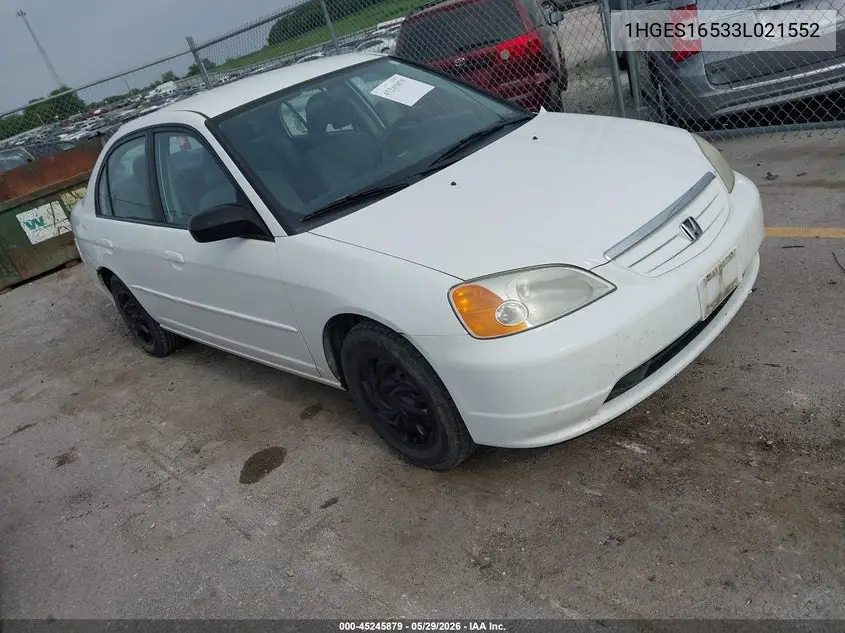 2003 Honda Civic Lx VIN: 1HGES16533L021552 Lot: 45245879