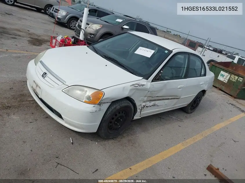 2003 Honda Civic Lx VIN: 1HGES16533L021552 Lot: 45245879