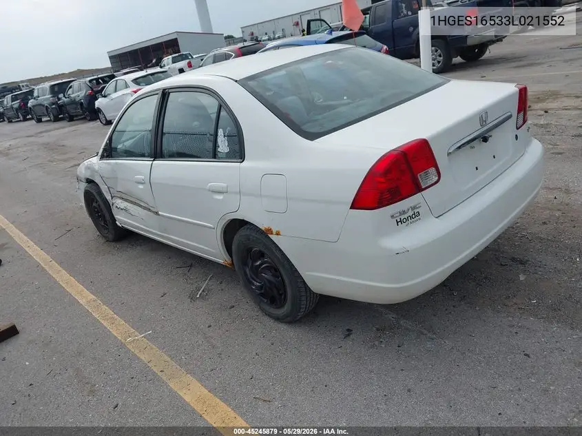2003 Honda Civic Lx VIN: 1HGES16533L021552 Lot: 45245879