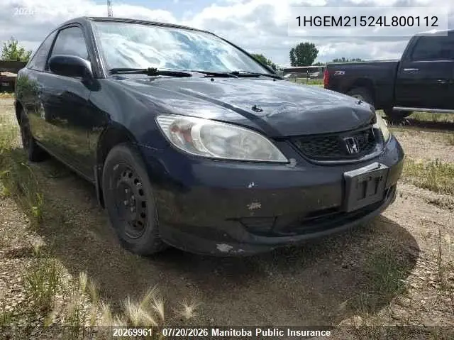 2004 Honda Civic Lx VIN: 1HGEM21524L800112 Lot: 20269961