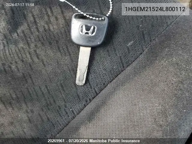 2004 Honda Civic Lx VIN: 1HGEM21524L800112 Lot: 20269961