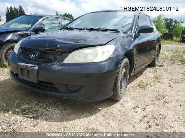 2004 Honda Civic Lx VIN: 1HGEM21524L800112 Lot: 20269961