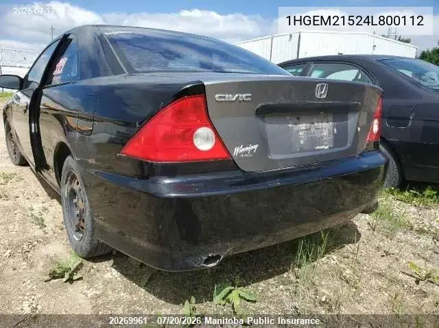2004 Honda Civic Lx VIN: 1HGEM21524L800112 Lot: 20269961