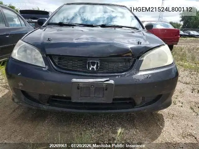 2004 Honda Civic Lx VIN: 1HGEM21524L800112 Lot: 20269961