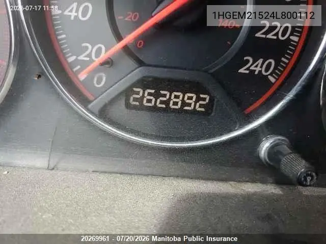 2004 Honda Civic Lx VIN: 1HGEM21524L800112 Lot: 20269961