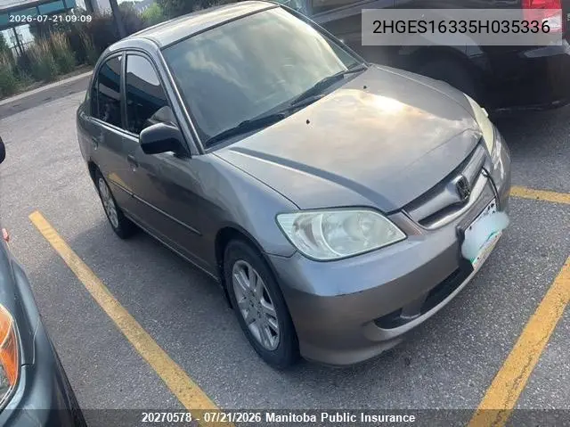 2005 Honda Civic Ex VIN: 2HGES16335H035336 Lot: 20270578