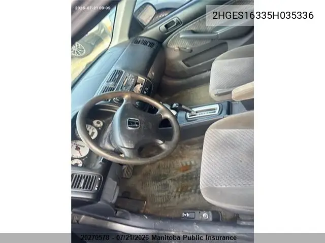 2005 Honda Civic Ex VIN: 2HGES16335H035336 Lot: 20270578