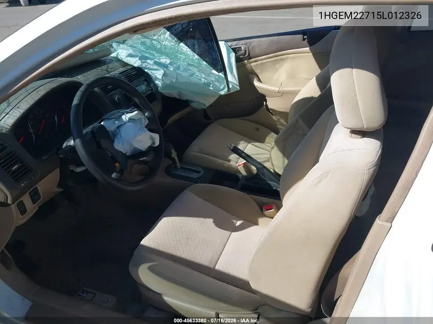 2005 Honda Civic Hx VIN: 1HGEM22715L012326 Lot: 45633380