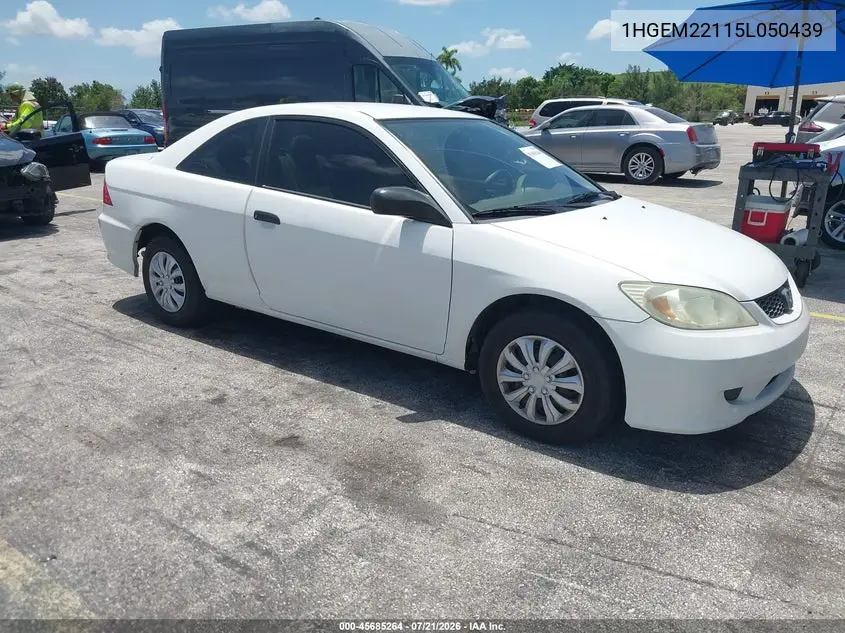 2005 Honda Civic Vp VIN: 1HGEM22115L050439 Lot: 45685264