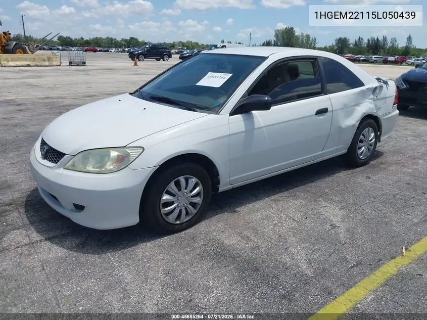 2005 Honda Civic Vp VIN: 1HGEM22115L050439 Lot: 45685264