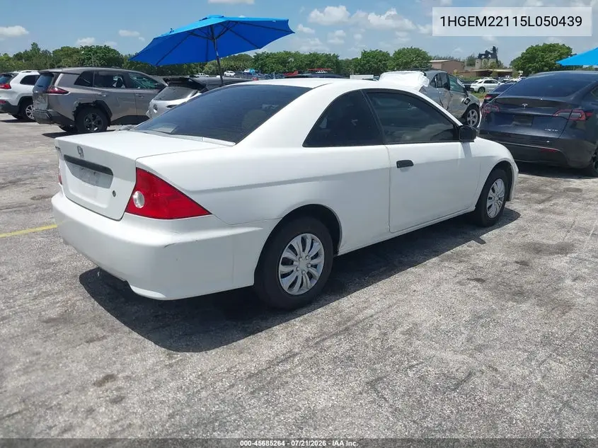 2005 Honda Civic Vp VIN: 1HGEM22115L050439 Lot: 45685264