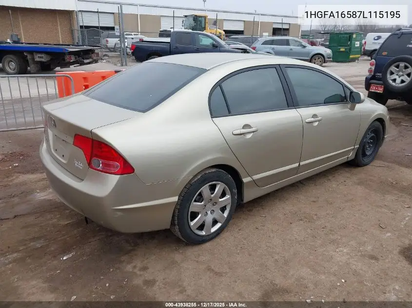 1HGFA16587L115195 2007 Honda Civic Lx