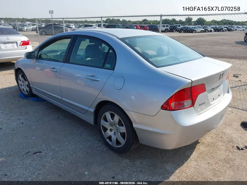 1HGFA165X7L070258 2007 Honda Civic Lx