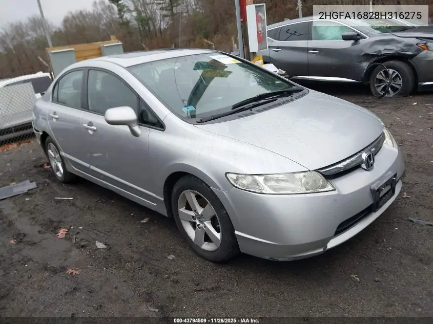 2HGFA16828H316275 2008 Honda Civic Ex