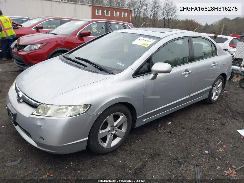 2HGFA16828H316275 2008 Honda Civic Ex