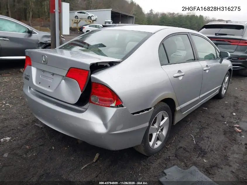 2HGFA16828H316275 2008 Honda Civic Ex