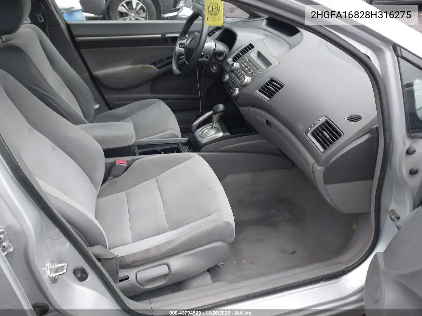 2HGFA16828H316275 2008 Honda Civic Ex