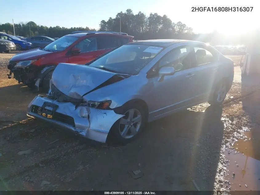 2HGFA16808H316307 2008 Honda Civic Ex
