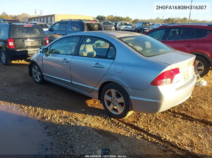 2HGFA16808H316307 2008 Honda Civic Ex