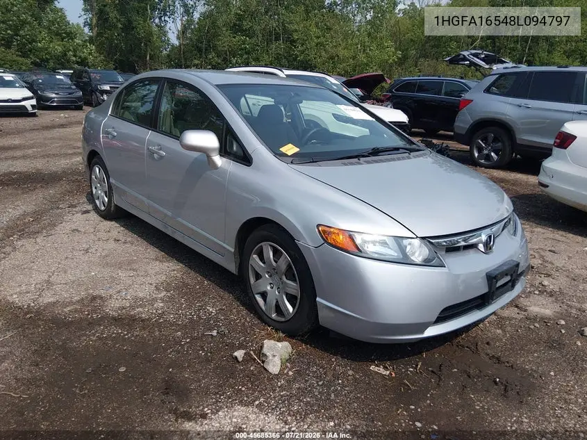 2008 Honda Civic Lx VIN: 1HGFA16548L094797 Lot: 45685366