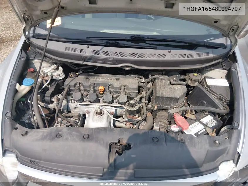 2008 Honda Civic Lx VIN: 1HGFA16548L094797 Lot: 45685366