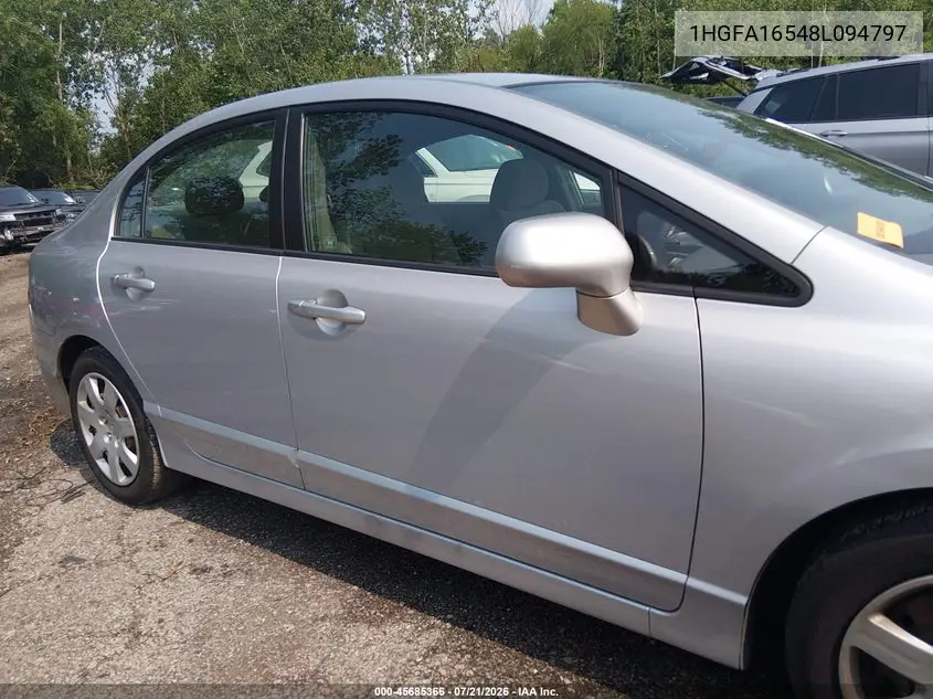 2008 Honda Civic Lx VIN: 1HGFA16548L094797 Lot: 45685366