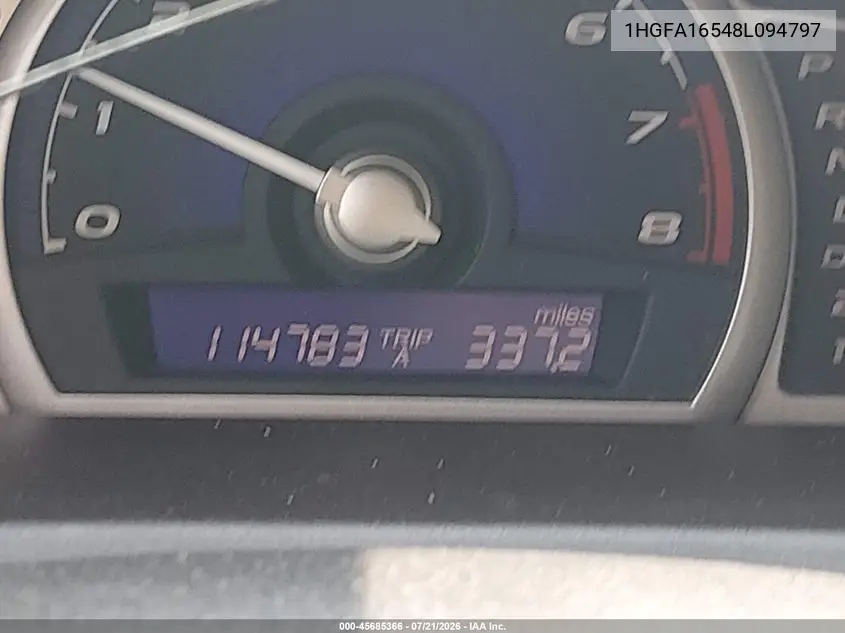 2008 Honda Civic Lx VIN: 1HGFA16548L094797 Lot: 45685366