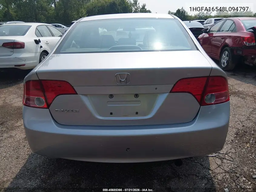 2008 Honda Civic Lx VIN: 1HGFA16548L094797 Lot: 45685366